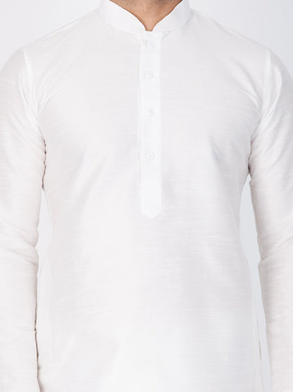 Men's White Cotton Silk Blend Kurta and Dhoti Pant Set