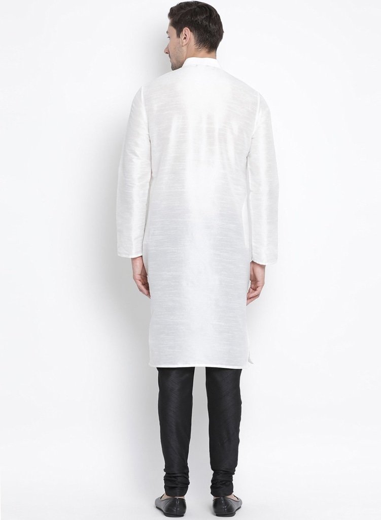 Men's White Cotton Silk Blend Kurta and Pyjama Set