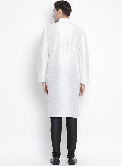 Men's White Cotton Silk Blend Kurta and Pyjama Set