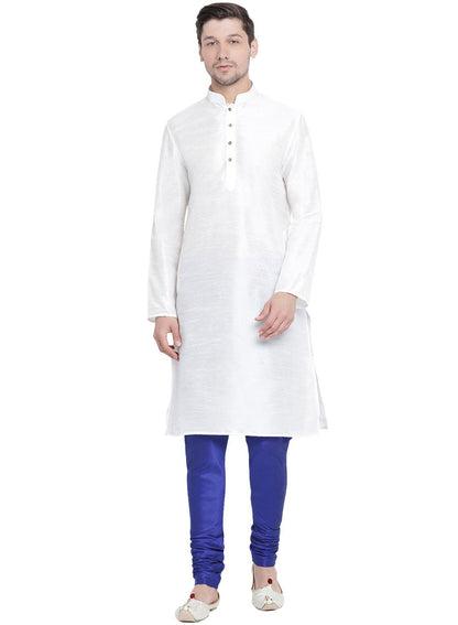 Men's White Cotton Silk Blend Kurta and Pyjama Set