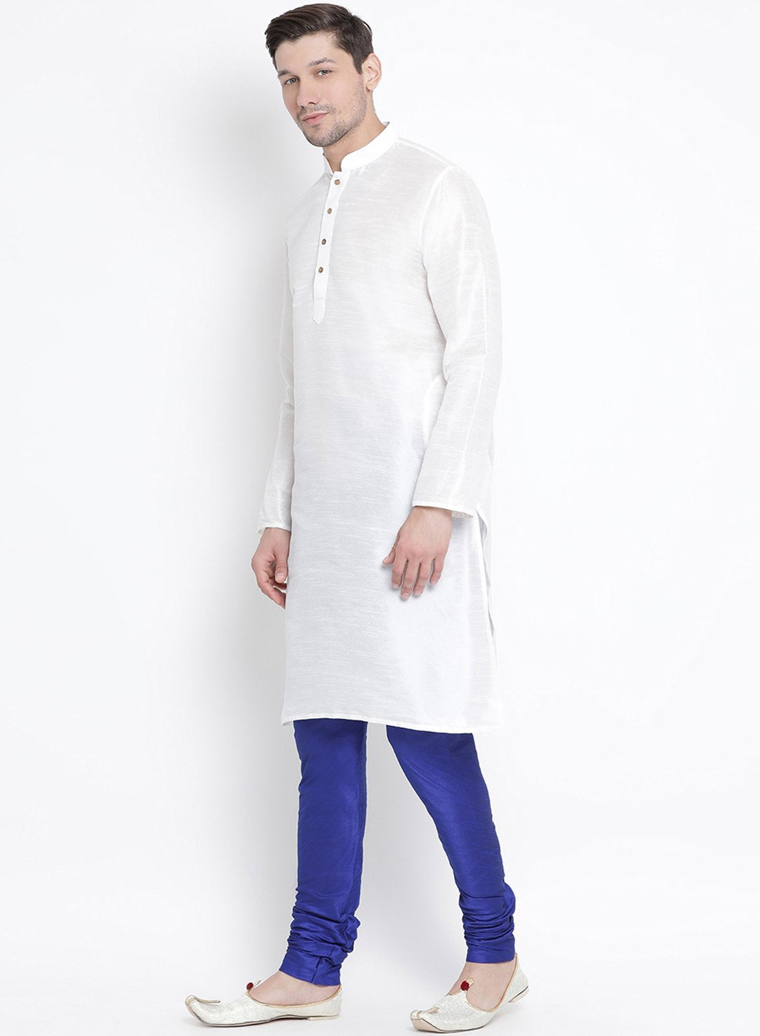 Men's White Silk Blend Kurta and Pyjama Set