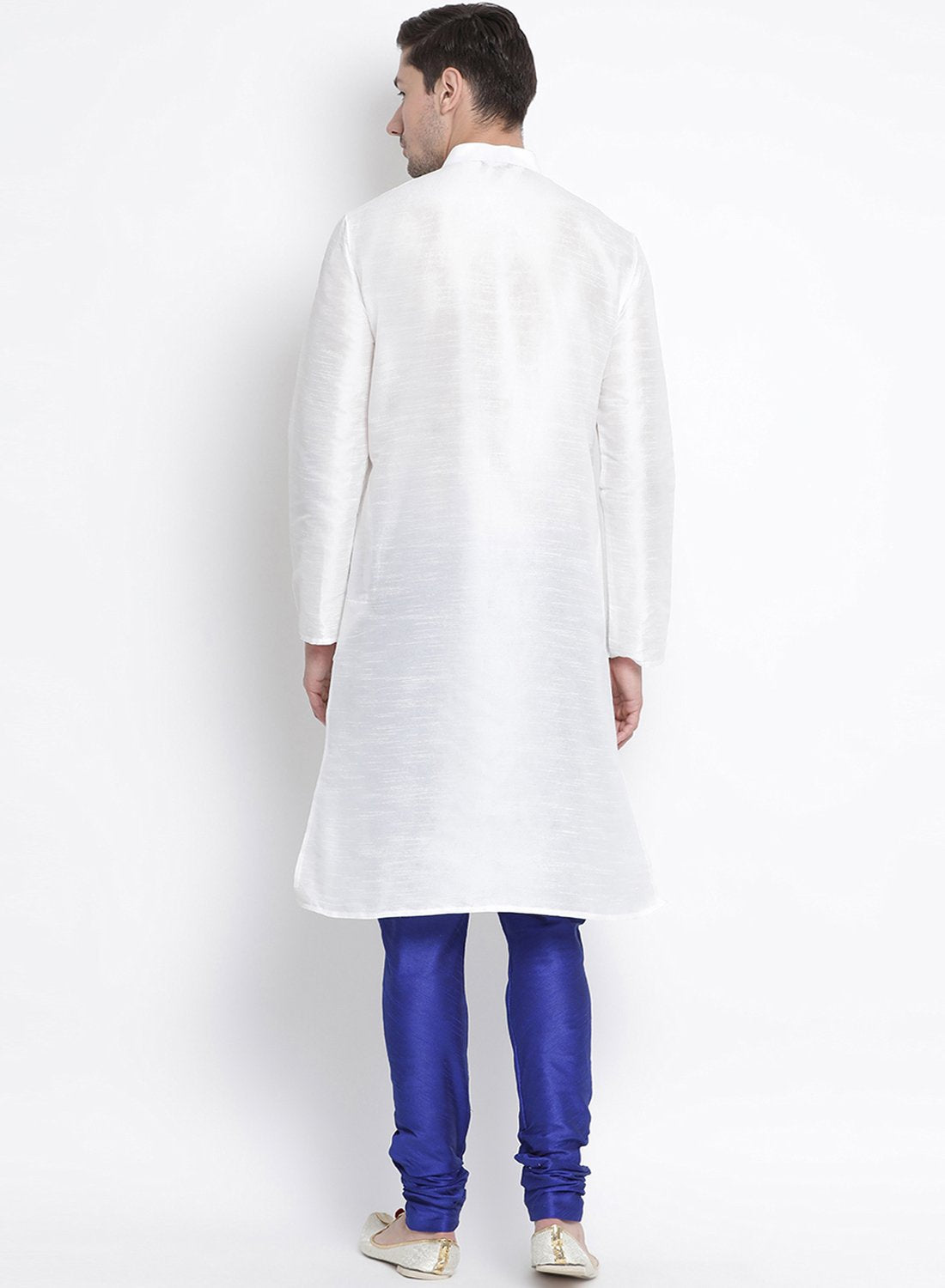 Men's White Cotton Silk Blend Kurta and Pyjama Set