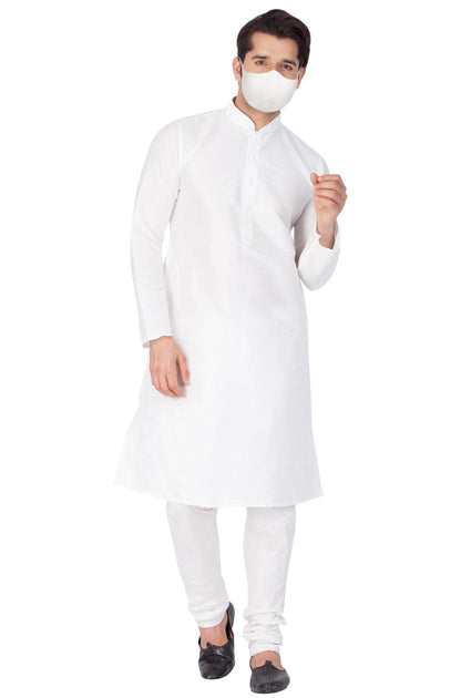 Men's White Cotton Silk Blend Kurta and Dhoti Pant Set