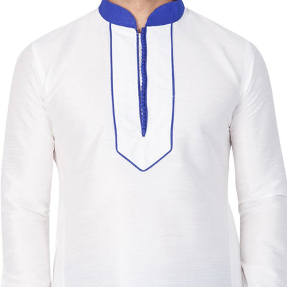 Men's White Cotton Silk Blend Kurta