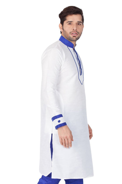 Men's White Cotton Silk Blend Kurta