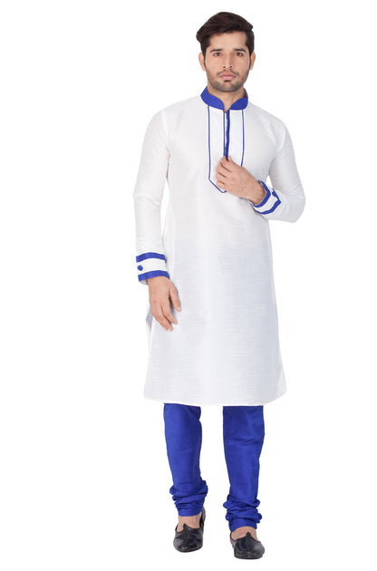 Men's White Cotton Silk Blend Kurta