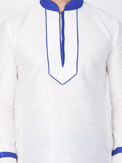 Men's White Cotton Silk Blend Kurta and Pyjama Set
