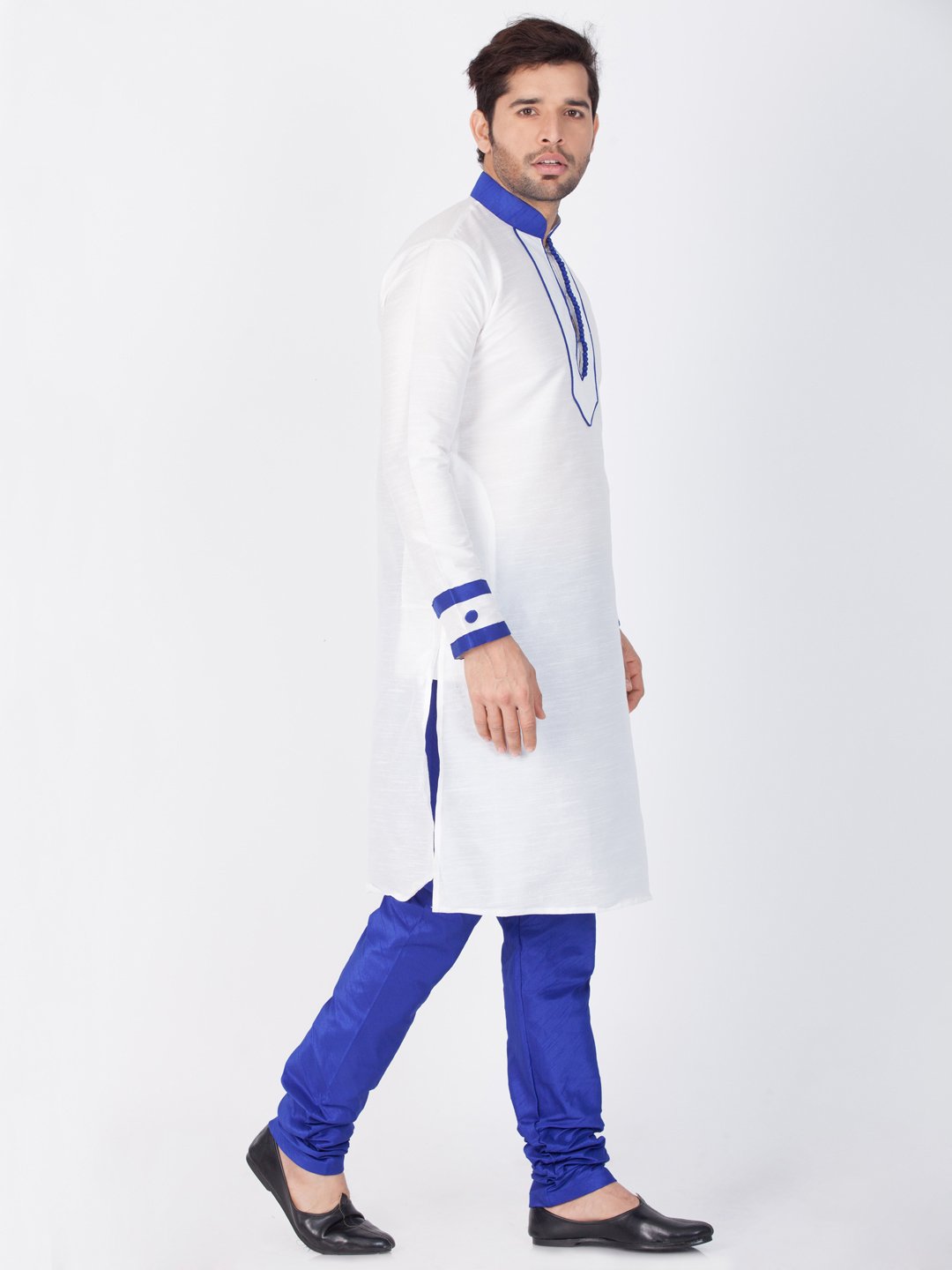 Men's White Cotton Silk Blend Kurta and Pyjama Set