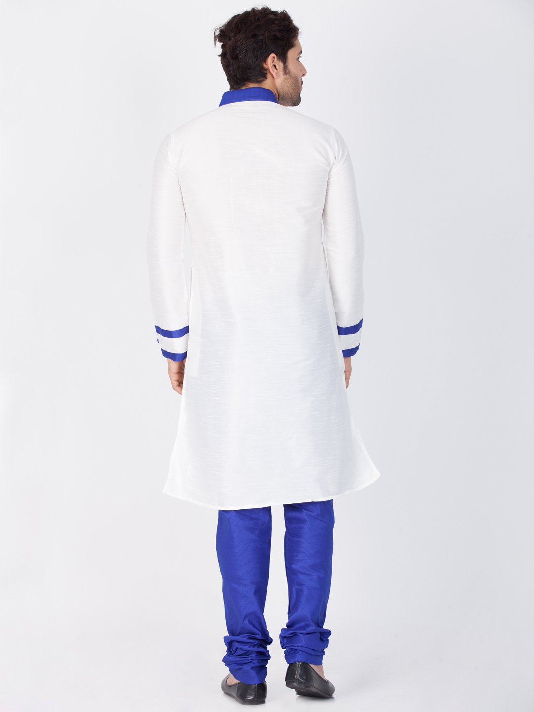 Men's White Cotton Silk Blend Kurta and Pyjama Set