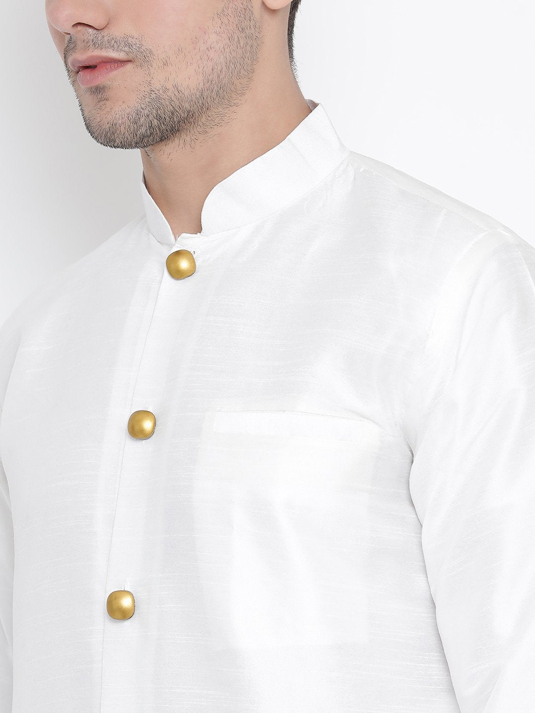 Men's White Cotton Silk Blend Kurta and Pyjama Set