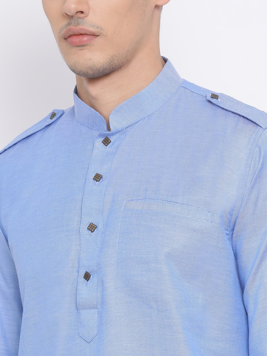 Men's Blue Cotton Blend Kurta