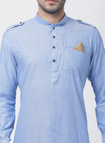 Men's Blue Cotton Blend Kurta and Dhoti Pant Set