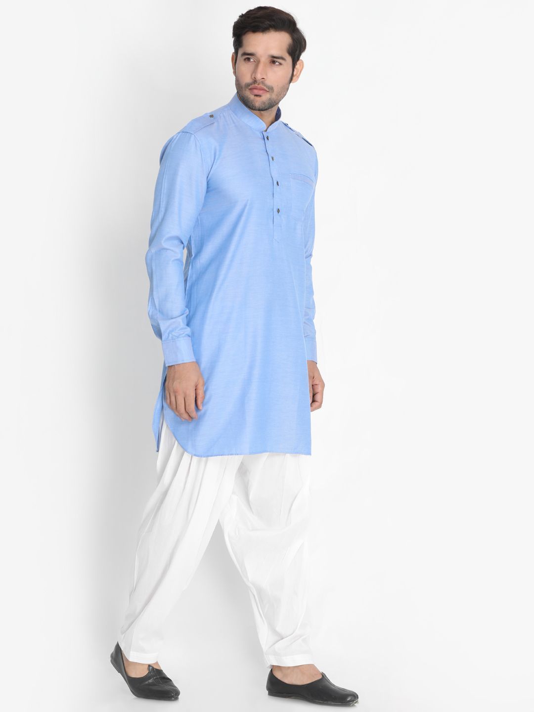 Men's Blue Cotton Blend Kurta and Patiala Set