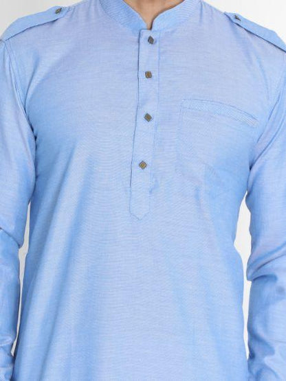 Men's Blue Cotton Blend Kurta and Patiala Set