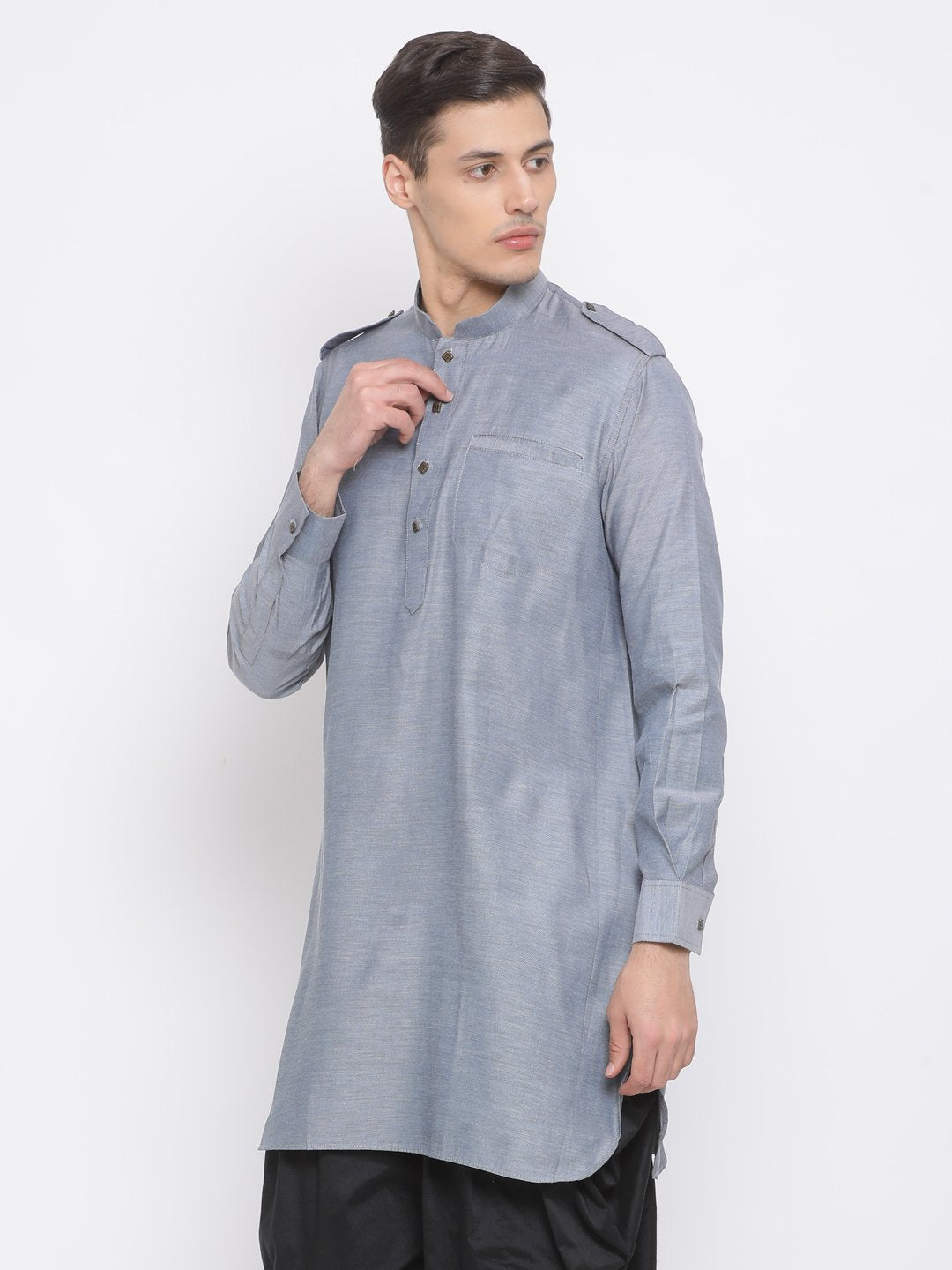 Men's Grey Cotton Kurta