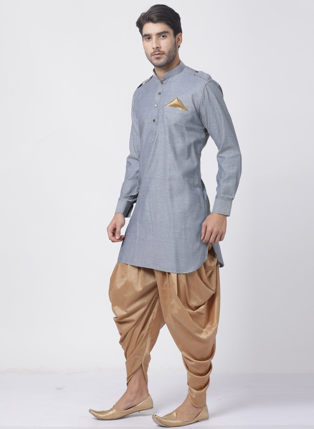 Men's Grey Cotton Kurta and Dhoti Pant Set