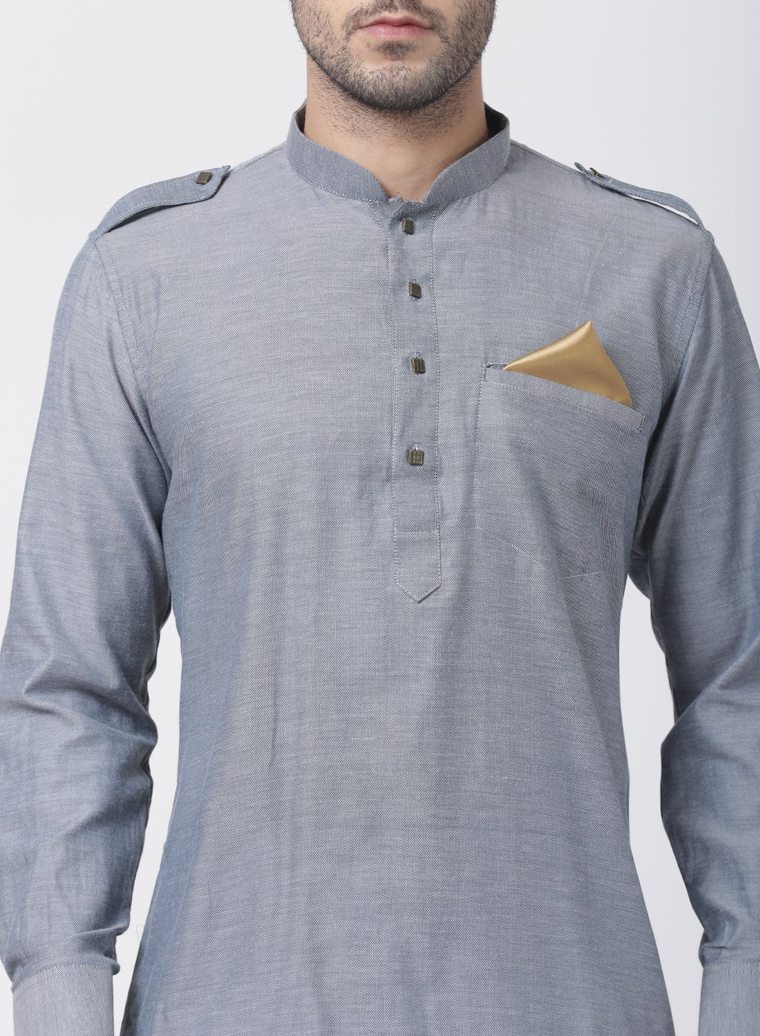 Men's Grey Cotton Kurta and Dhoti Pant Set