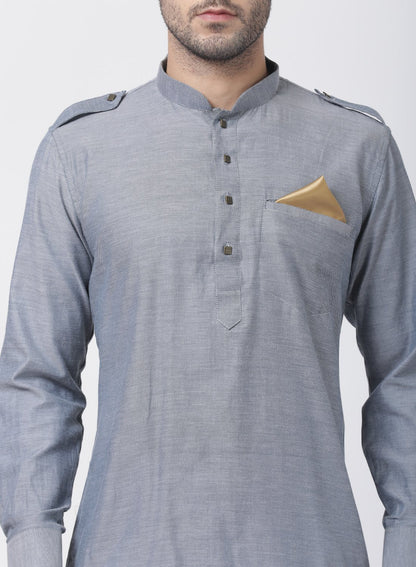 Men's Grey Cotton Kurta and Dhoti Pant Set