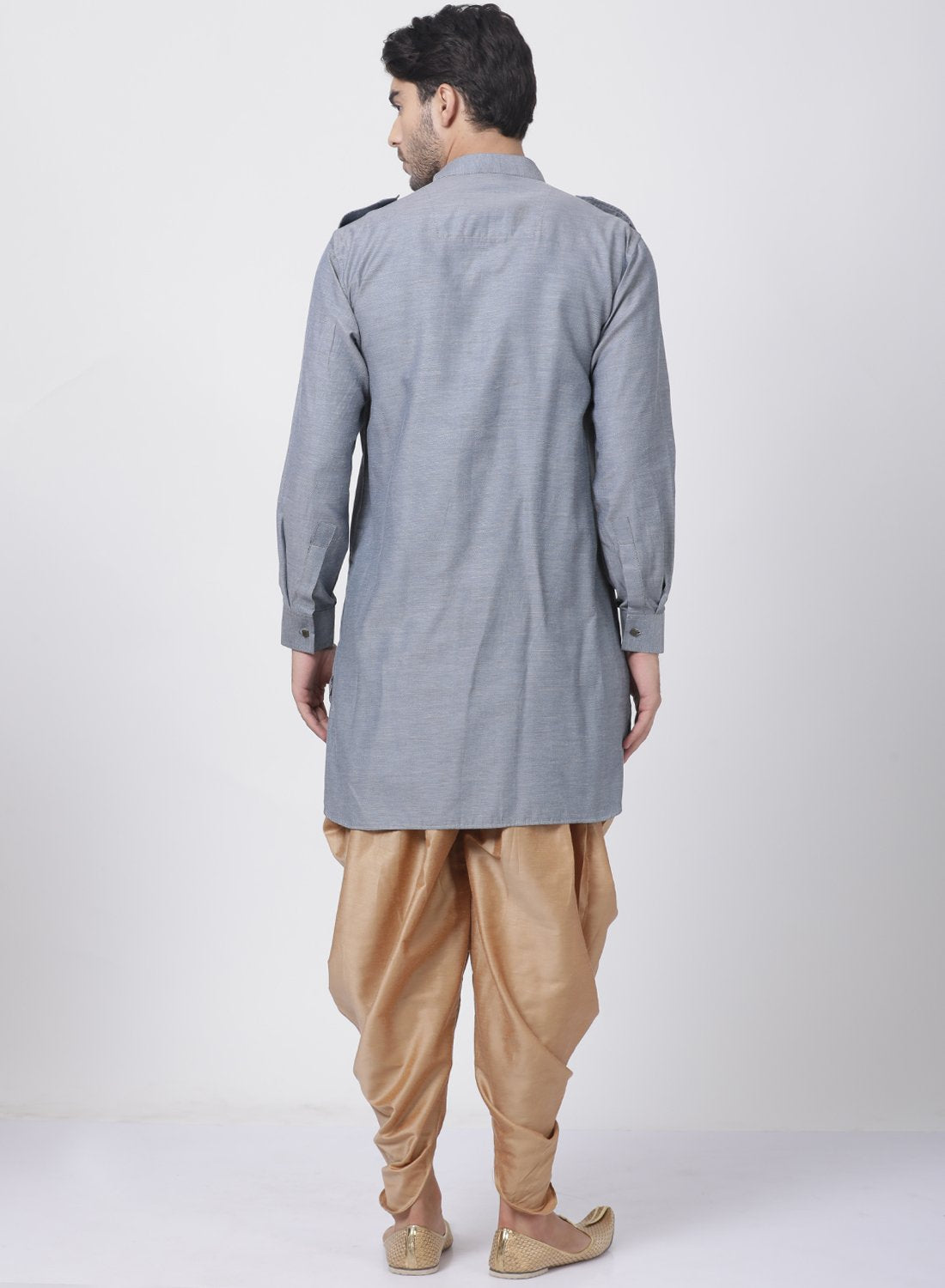 Men's Grey Cotton Kurta and Dhoti Pant Set