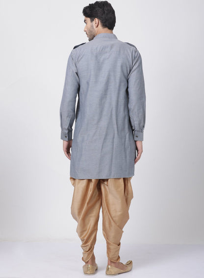 Men's Grey Cotton Kurta and Dhoti Pant Set