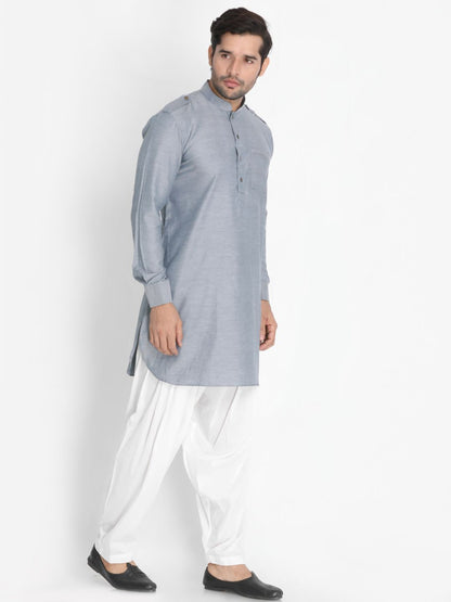 Men's Grey Cotton Blend Kurta and Patiala Set