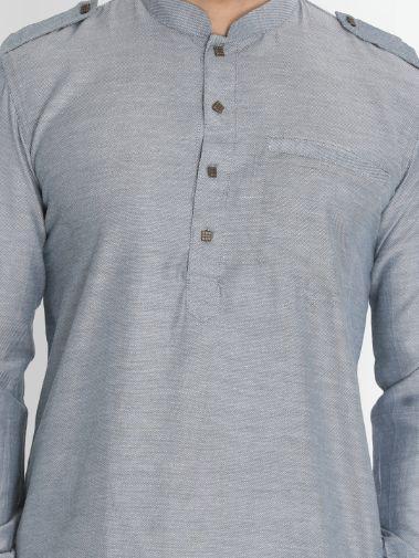 Men's Grey Cotton Blend Kurta and Patiala Set