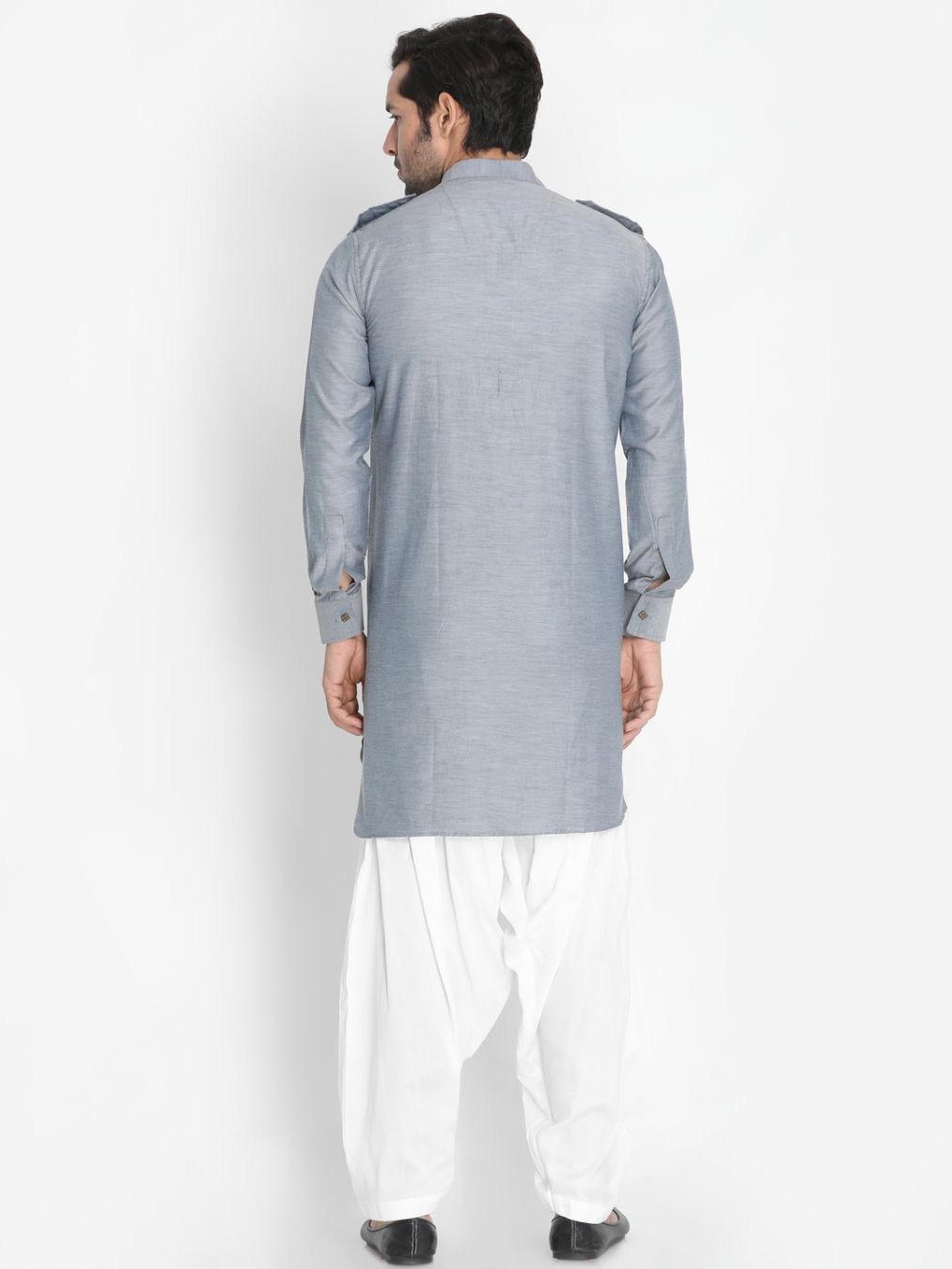 Men's Grey Cotton Blend Kurta and Patiala Set