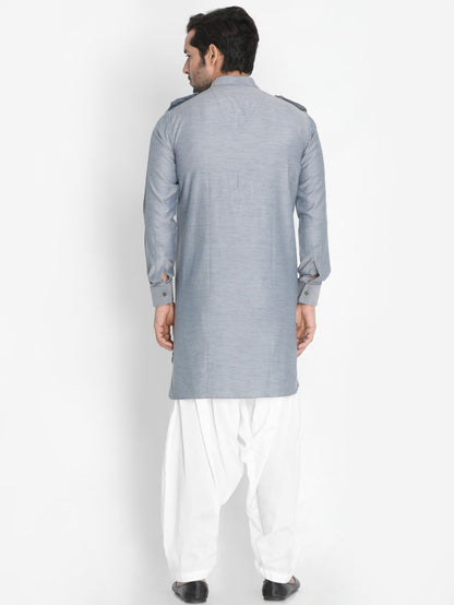 Men's Grey Cotton Blend Kurta and Patiala Set