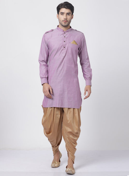 Men's Purple Cotton Kurta and Dhoti Pant Set