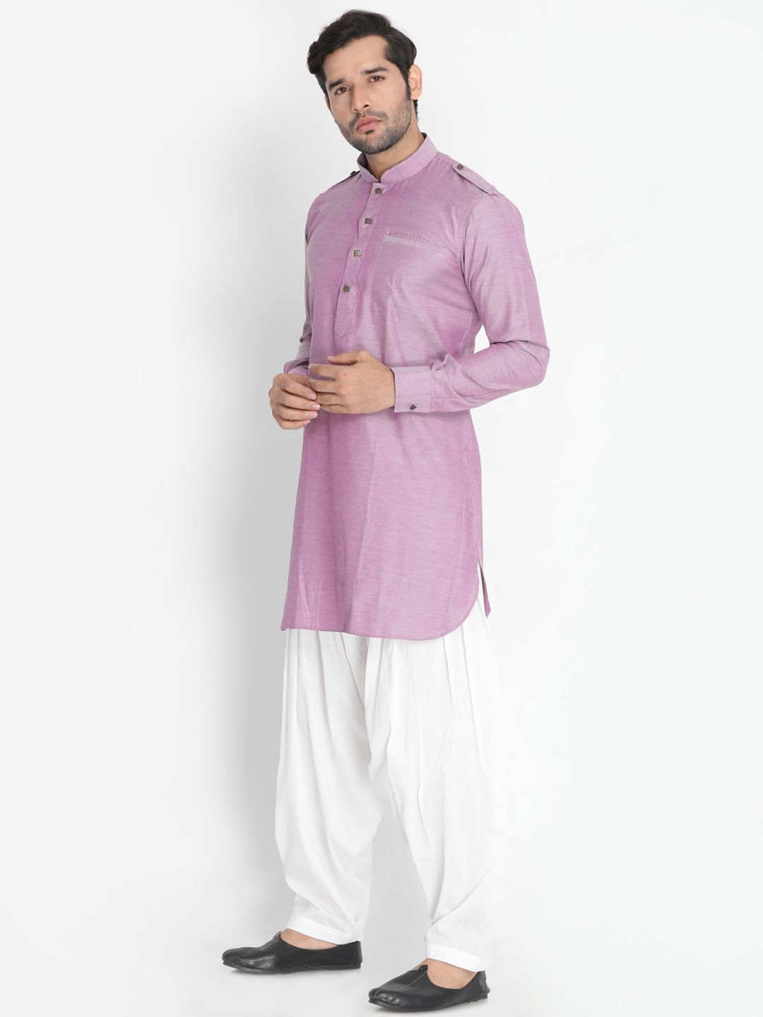 Men's Purple Cotton Blend Kurta and Patiala Set