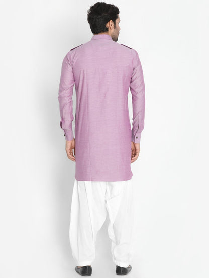 Men's Purple Cotton Blend Kurta and Patiala Set