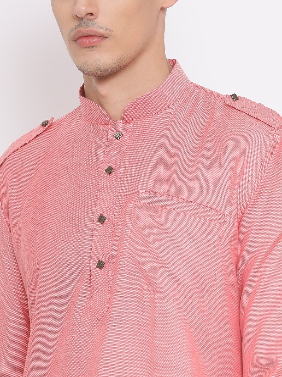 Men's Red Cotton Kurta