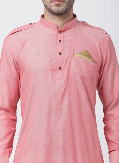 Men's Red Cotton Kurta and Dhoti Pant Set