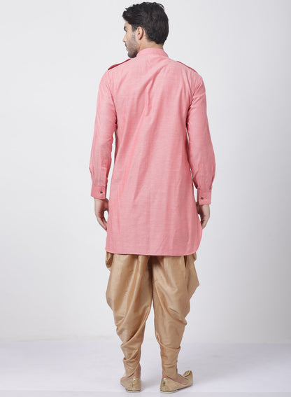 Men's Red Cotton Kurta and Dhoti Pant Set