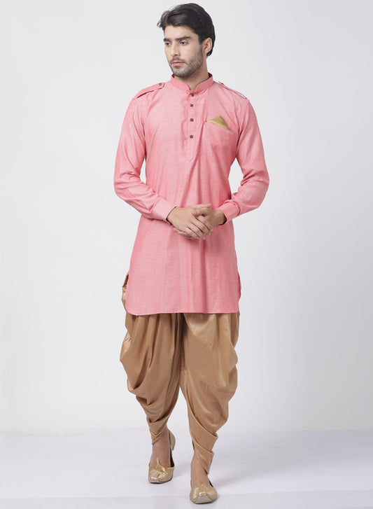 Men's Red Cotton Kurta and Dhoti Pant Set