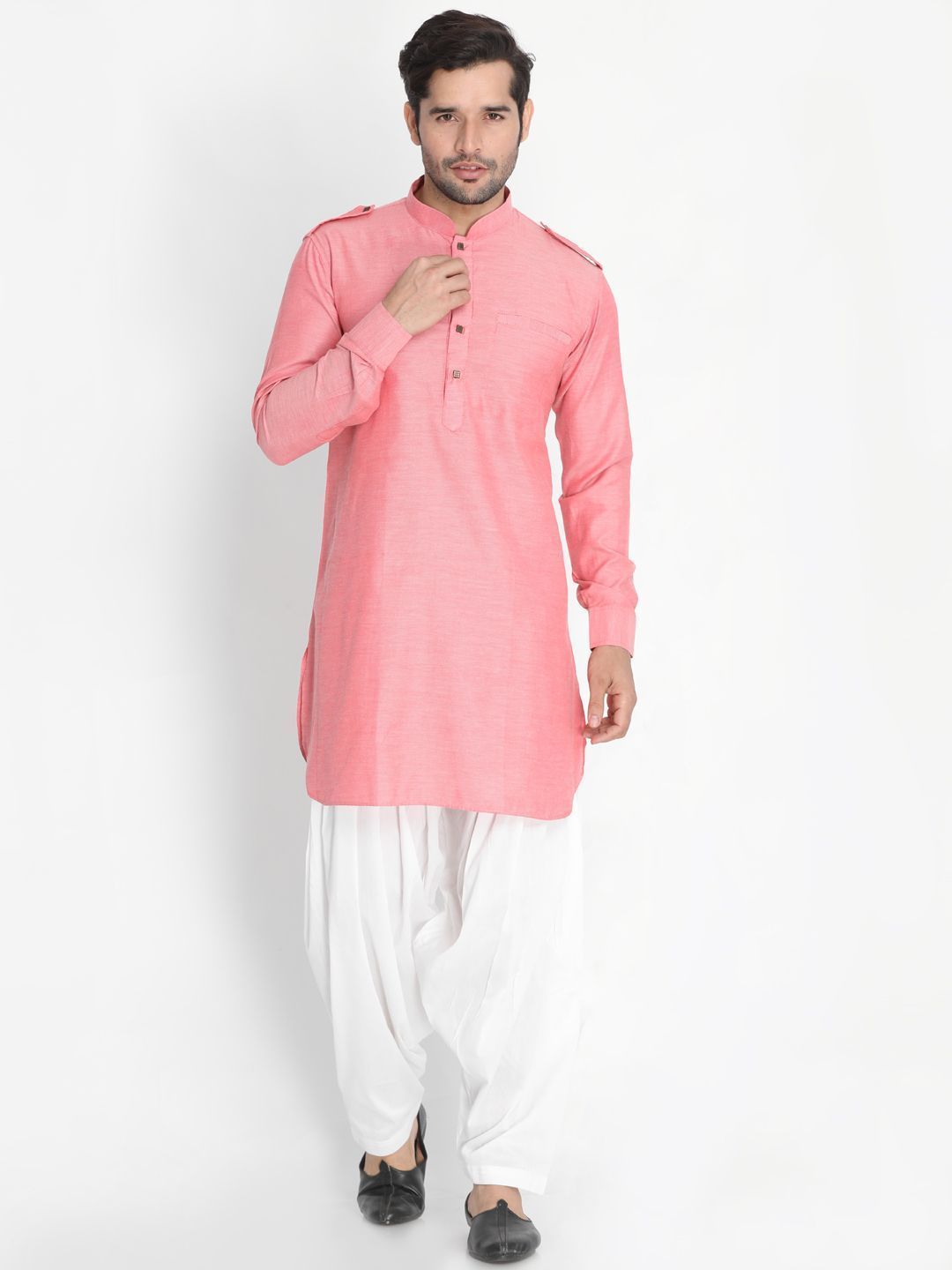 Men's Red Cotton Blend Kurta and Patiala Set