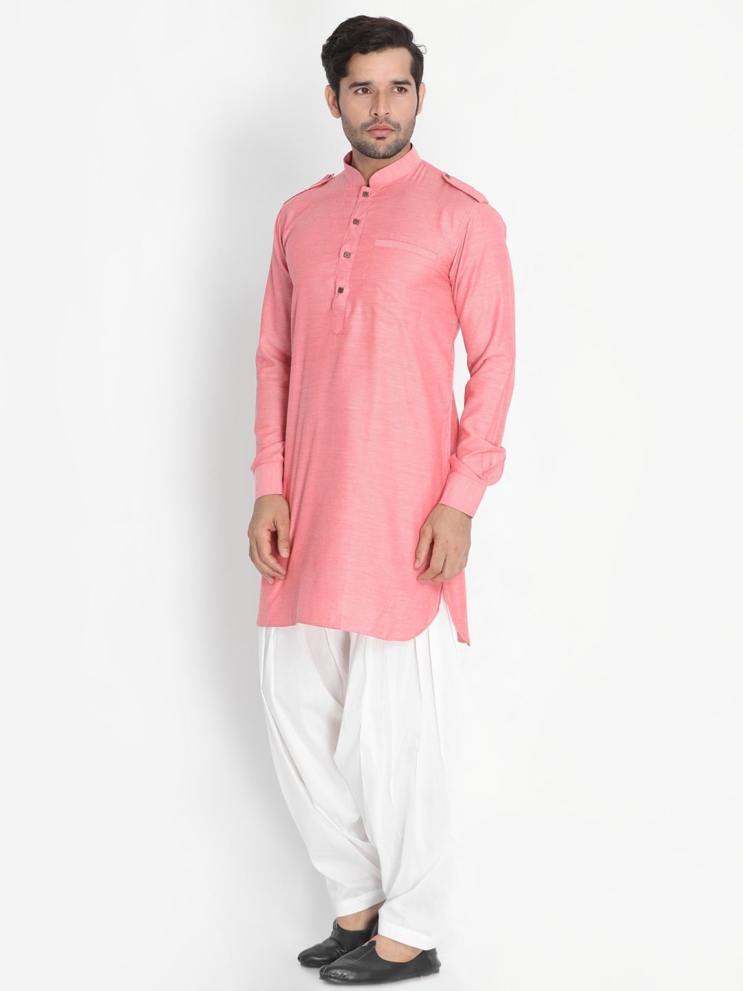 Men's Red Cotton Blend Kurta and Patiala Set