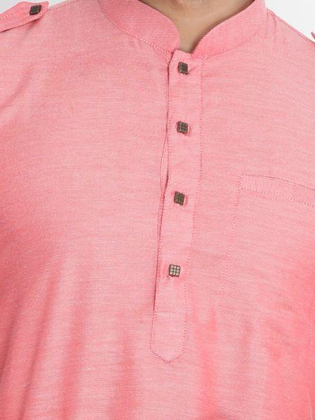 Men's Red Cotton Blend Kurta and Patiala Set