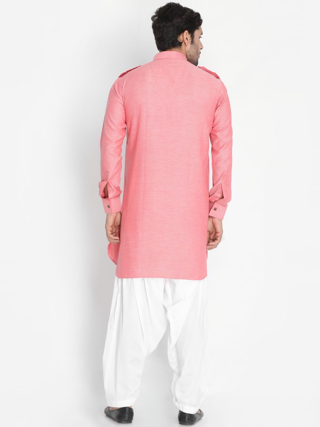 Men's Red Cotton Blend Kurta and Patiala Set