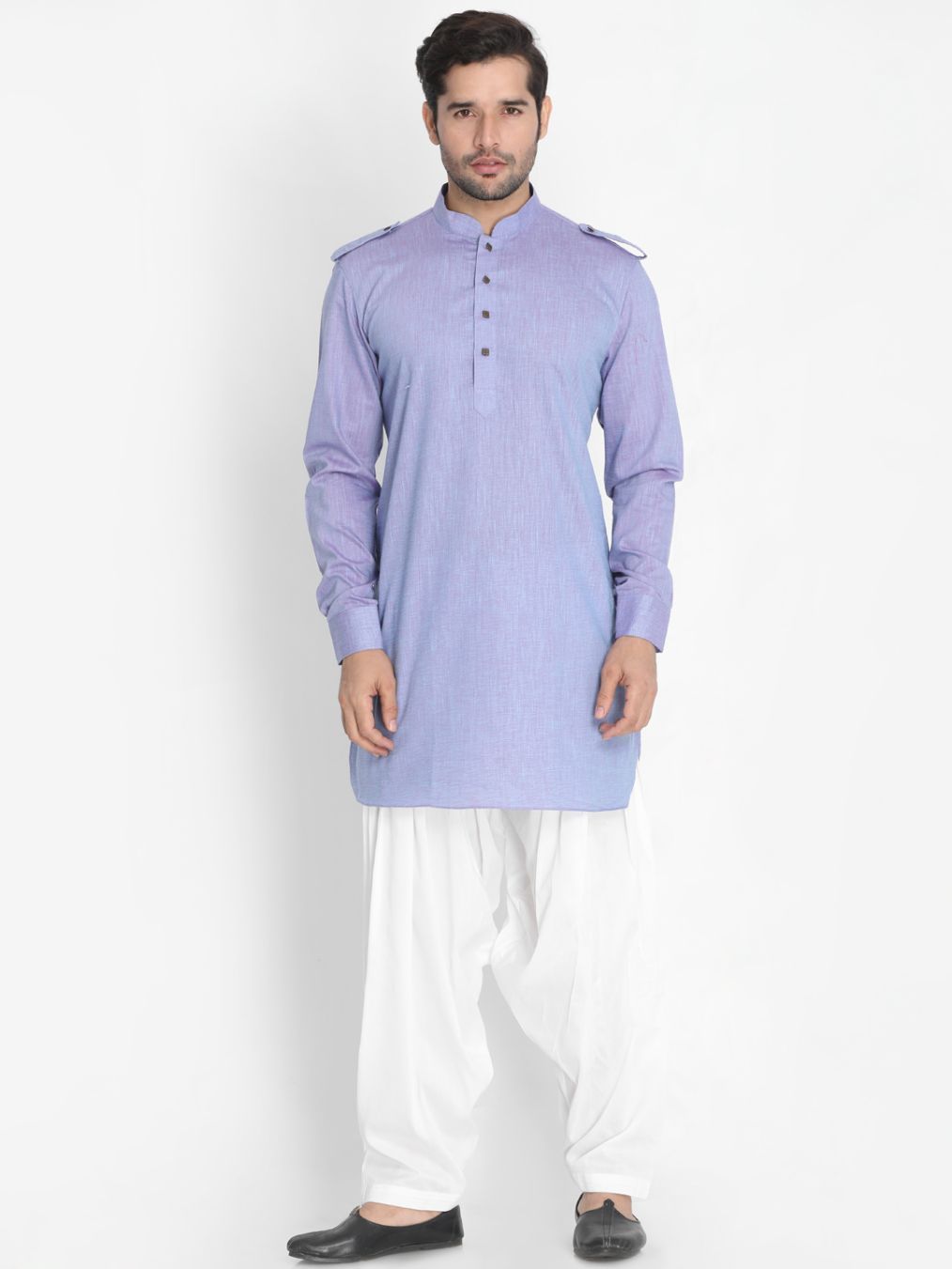 Men's Blue Cotton Blend Kurta and Patiala Set