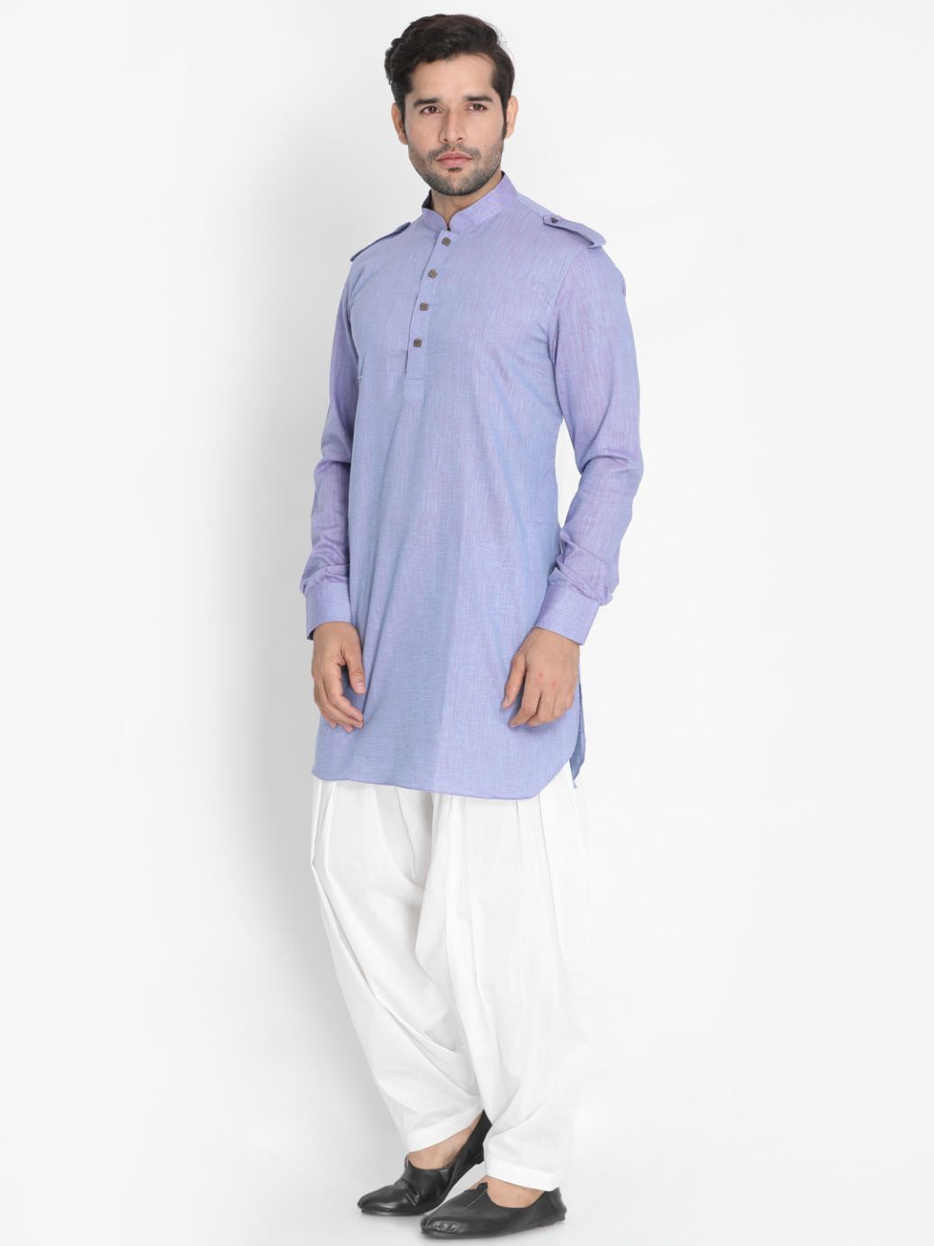 Men's Blue Cotton Blend Kurta and Patiala Set