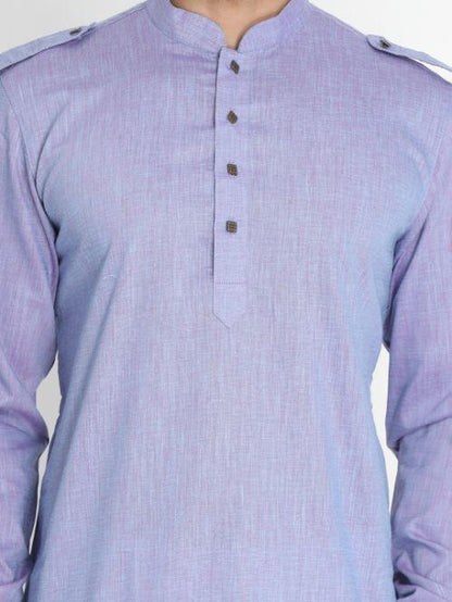 Men's Blue Cotton Blend Kurta and Patiala Set
