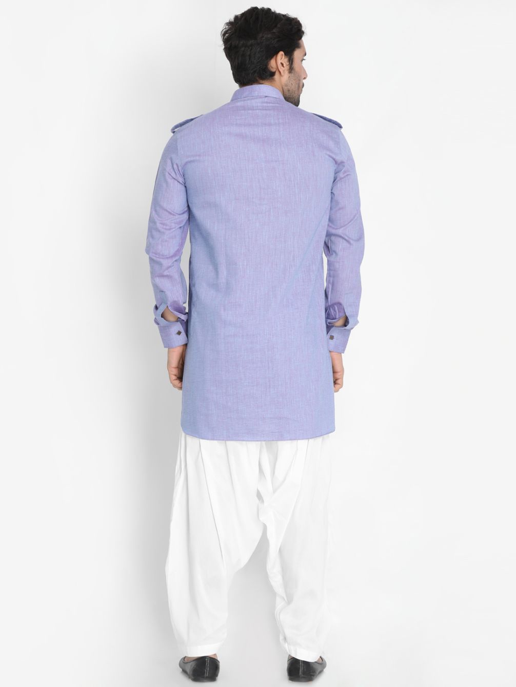 Men's Blue Cotton Blend Kurta and Patiala Set