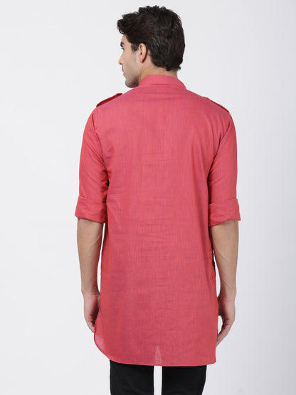 Men's Maroon Cotton Kurta