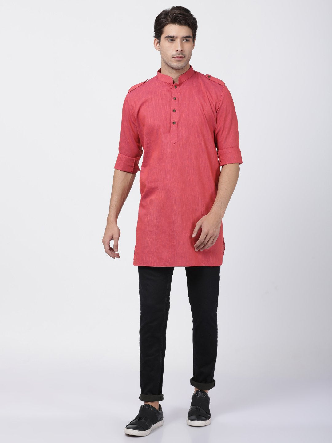 Men's Maroon Cotton Kurta