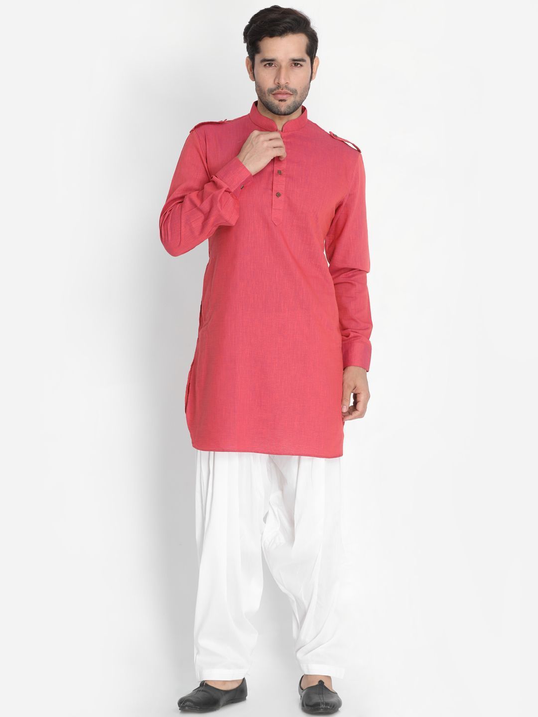 Men's Maroon Cotton Blend Kurta and Patiala Set