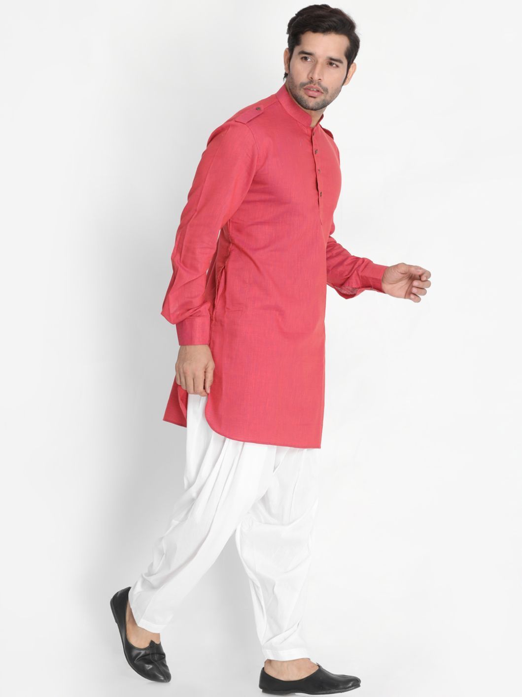 Men's Maroon Cotton Blend Kurta and Patiala Set