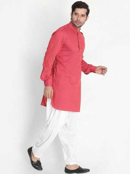 Men's Maroon Cotton Blend Kurta and Patiala Set