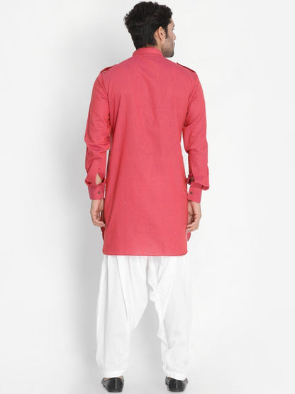 Men's Maroon Cotton Blend Kurta and Patiala Set