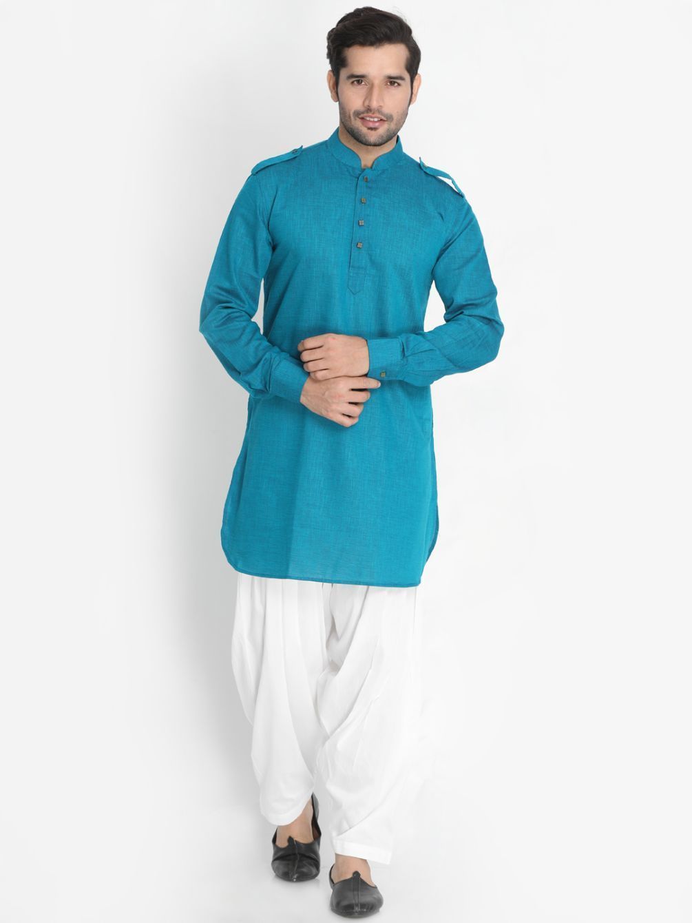 Men's Dark Green Cotton Blend Kurta and Patiala Set